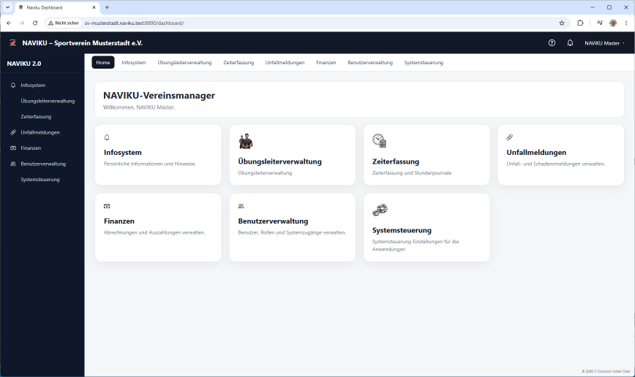 NAVIKU Vereinsmanager – Desktopansicht des Sportverein Musterstadt
